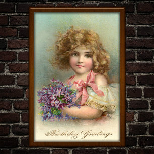 Vintage 1904 Blondes Mädchen Veilchen Geburtstagsp Poster