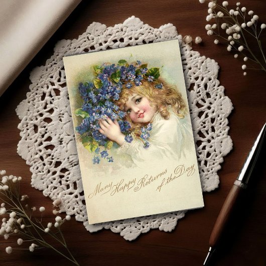 Vintage 1904 Girl Violets Birthday Postkarte