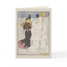 Vintage 1907 Dame und Schneemann Winter Weihnachte
