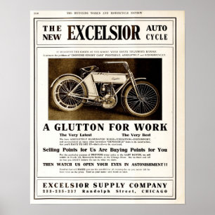 Vintage 1907 Excelsior Motorradwerbung Poster