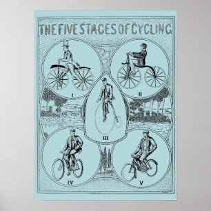 Vintage 1907 Fünf Stadien des Radfahrens Druck Poster
