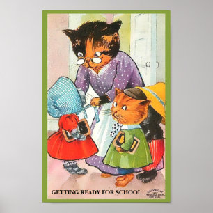 Vintage 1907 Kätzchen, die zur Schulkopie fertig Poster