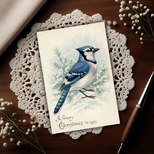 Vintage 1908 Blue Jay Christmas Postkarte