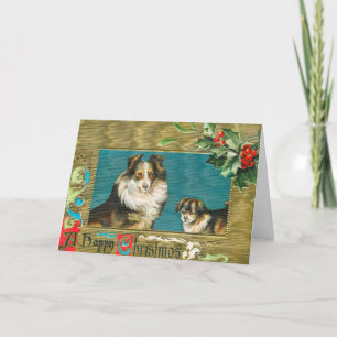 Vintage 1908 Collie-Hunde Gold Frohe Weihnachten