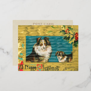 Vintage 1908 Collie-Hunde Gold Frohe Weihnachten G Folien Feiertagspostkarte