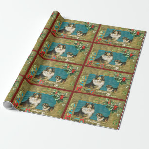 Vintage 1908 Collie-Hunde Gold Frohe Weihnachten Geschenkpapier