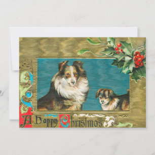 Vintage 1908 Collie-Hunde Gold Frohe Weihnachten Karte