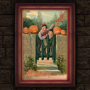 Vintage 1908 Halloween-Jungen und Kürbisposter Poster
