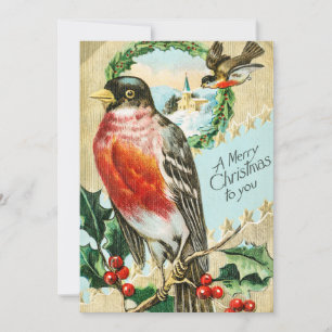 Vintage 1908 Robin Bird Frohe Weihnachten Ferien