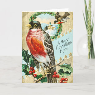 Vintage 1908 Robin Bird Frohe Weihnachten Ferien
