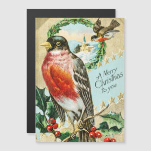 Vintage 1908 Robin Vogel Frohe Weihnachten Ferien Magnetkarte