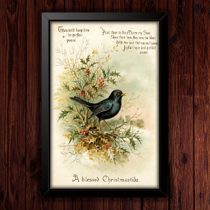 Vintage 1908 Schwarzamsel Weihnachts-Feiertags-Kun Poster