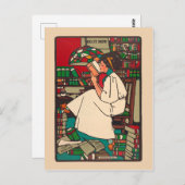 Vintage 1909 Leserin, umgeben von Büchern Postkarte (Vorne/Hinten)