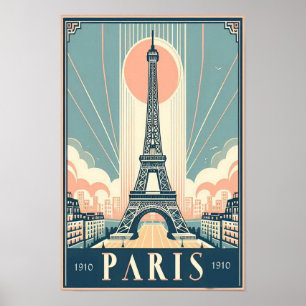 Vintage 1910 Paris Eiffelturm Art Deco Poster