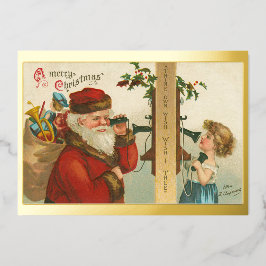 Vintage 1910er-Jahre Kleine Mädchen, die Weihnacht Folien Feiertagskarte