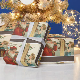 Vintage 1910er-Jahre Kleine Mädchen, die Weihnacht Geschenkpapier