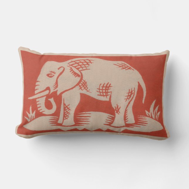 Vintage 1910's orange Elefant-Kunstthrow-Kissen Lendenkissen (Vorderseite)