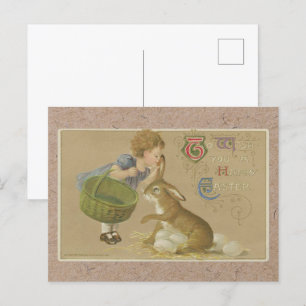 Vintage 1911 Frohe Ostern Hase und Mädchen Postkarte