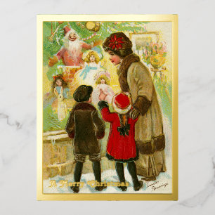 Vintage 1912 Mutter & Kind Frohe Weihnachten Gold Folien Feiertagspostkarte