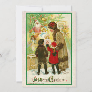 Vintage 1912 Mutter mit Kindern Frohe Weihnachten Karte