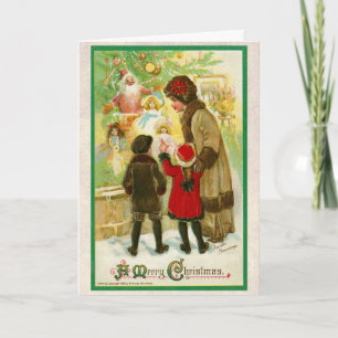 Vintage 1912 Mutter mit Kindern Frohe Weihnachten Karte