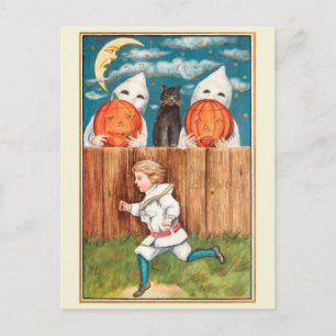 Vintage 1915 Halloween-Postkarte: Junge am Zaun Postkarte