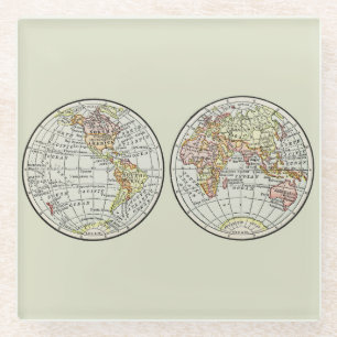 Vintage 1916 Weltkarte Globus Hemisphären Poster Glasuntersetzer