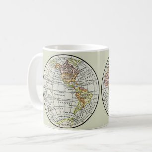 Vintage 1916 Weltkarte Globus Hemisphären Poster Kaffeetasse