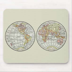 Vintage 1916 Weltkarte Globus Hemisphären Poster Mousepad