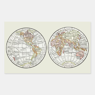 Vintage 1916 Weltkarte Globus Hemisphären Poster Rechteckiger Aufkleber