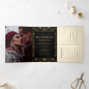 Vintage 1920 Art Deco geometrische Hochzeit in ein Dreifach Gefaltete Einladung