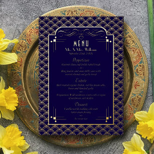 Vintage 1920er Art Deco Gatsby Hochzeitsmenü Folieneinladung