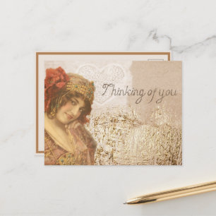 Vintage 1920er Flapper, der an Dich denkt Postkarte