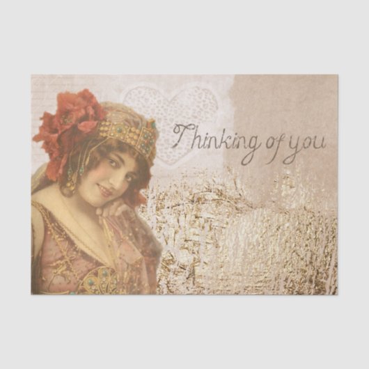 Vintage 1920er Flapper Thinking of You Seidenpapier (Vorderseite)
