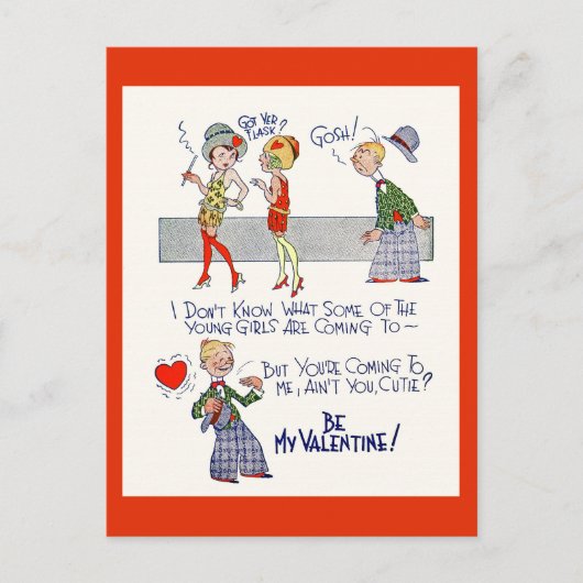 Vintage 1920er Flapper Valentine Postkarte (Vorderseite)
