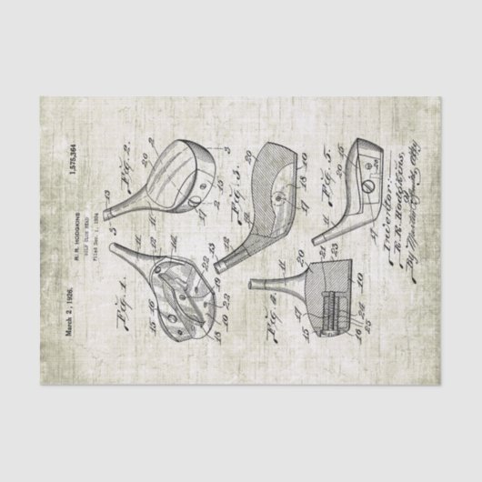 Vintage 1920er Golf Club Patentabbildung Seidenpapier (Vorderseite)