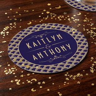 Vintage 1920er Jahre Art Deco Gatsby Hochzeitskoll Runder Pappuntersetzer