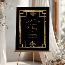Vintage 1920er Jahre Deco Goldrahmen schwarze Hoch Poster