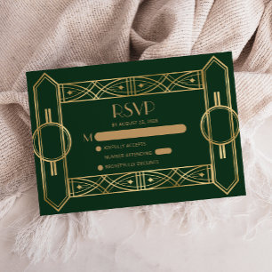 Vintage 1920er Jahre Deco Grün Gold Hochzeit RSVP Begleitkarte