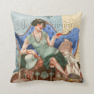 Vintage-1920er-Jahre-Flapper-Girl-in-Paris-Kunst Kissen