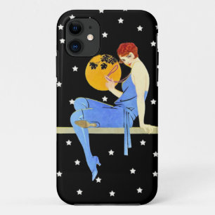 Vintage 1920er-Jahre Flapper Lady Moon Stars Rotes iPhone 11 Hülle