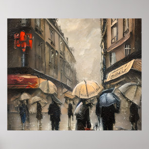 Vintage 1920er Jahre Starkregen Paris Straße Poster