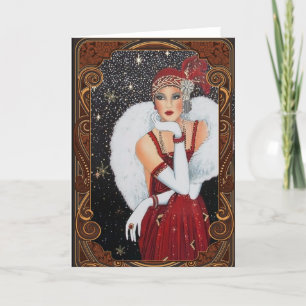 Vintage 1920er Jahre Winter Flapper Frau Feiertagskarte