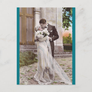 Vintage 1920s Bride and Groom Photo Postcard Postkarte