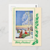 Vintage 1920s Ice Skating & Snow Winter Holiday Postkarte (Vorne/Hinten)