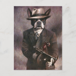 Vintage 1930er Gangster Boston Terrier Postkarte