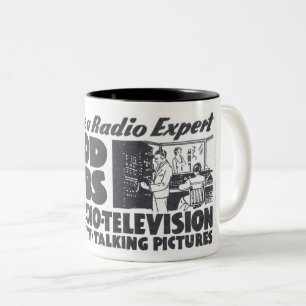 VINTAGE 1930ER JAHRE LERNEN RADIO/FERNSEHEN ANZEIG ZWEIFARBIGE TASSE