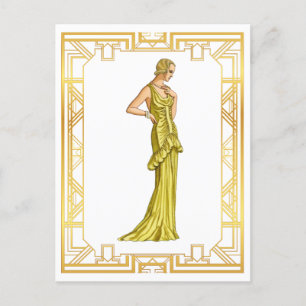 Vintage 1930er Jahre Mode Gold Hollywood Kleid Kun Postkarte