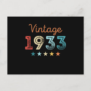 Vintage 1933 90. Geburtstag Retro-Geschenk 90 Jahr Postkarte
