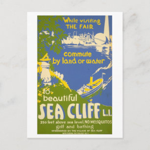 Vintage 1939 Sea Cliff, Long Island, Reiseposter Postkarte